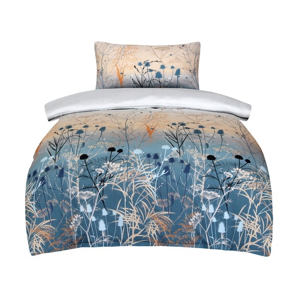 Modro-bež enojna posteljnina iz bombažnega satena 140x200 cm Herbal – My House