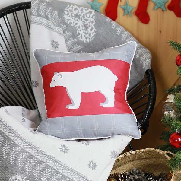Rdeče-siva prevleka za blazino z božičnim motivom Mike & Co. NEW YORK Honey Polar Bear, 45 x 45 cm-image-1