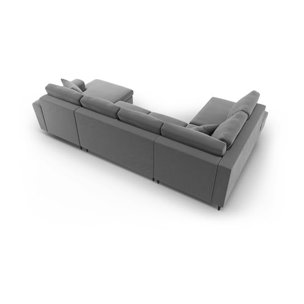 Svetlo siva žametna raztegljiva kotna sedežna garnitura s prostorom za shranjevanje (levi kot/v obliki črke "U") Kyoto – Cosmopolitan Design-image-4