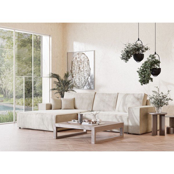 Kremno bela raztegljiva/s prostorom za shranjevanje kotna sedežna garnitura iz šenilje (levi kot/z ležalnikom) Maze – Maison de Rêve-image-1