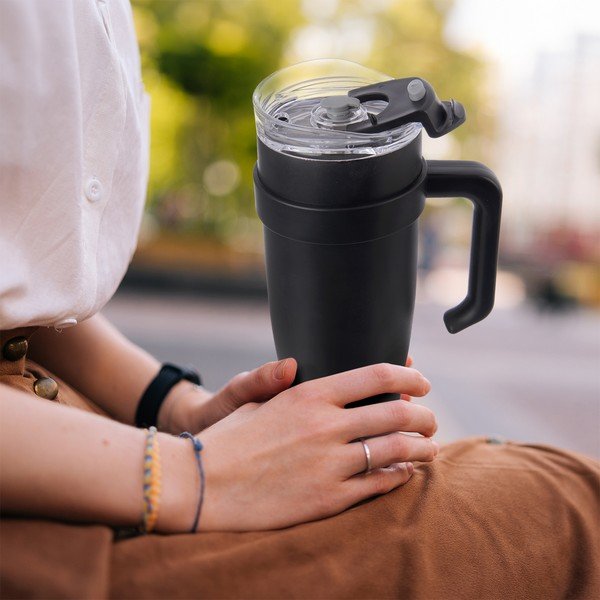 Črn termo lonček s slamico 1,2 l Termo – Orion-image-1