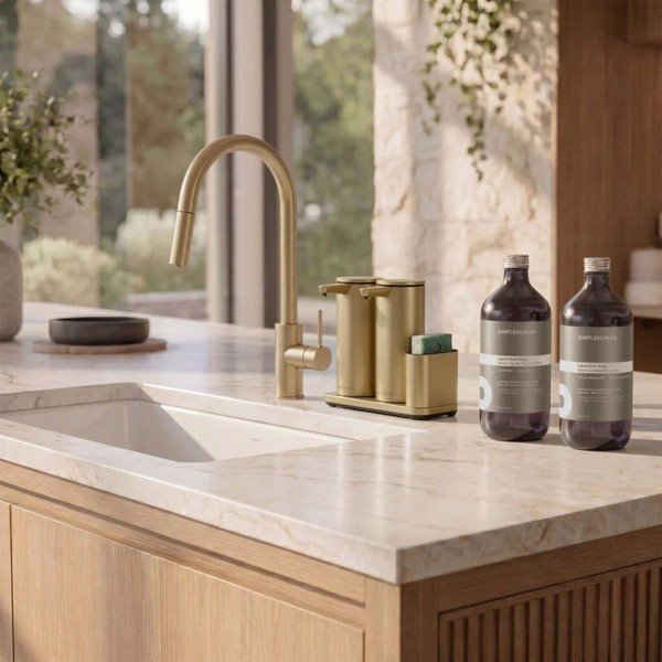 Kovinsko avtomatsko držalo za detergent v mat zlati barvi – simplehuman-image-2