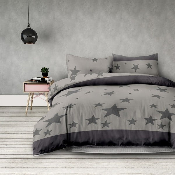 Siva posteljnina iz mikrovlaken za zakonsko posteljo AmeliaHome Stardust, 155 x 220 cm + 80 x 80 cm