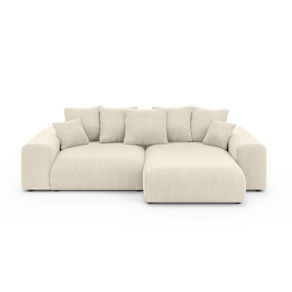 Kremno bela raztegljiva kotna sedežna garnitura iz rebrastega žameta s prostorom za shranjevanje (s kotom po izbiri) Luma – Ropez