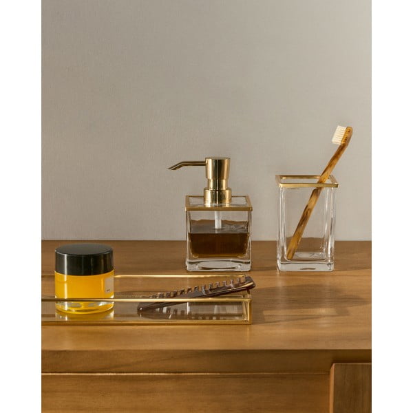 Steklen lonček za zobne ščetke v zlati barvi Soanet – Kave Home-image-1