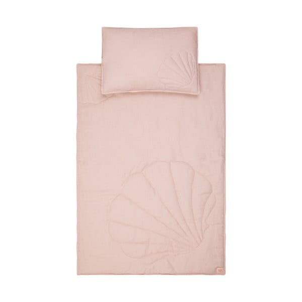 Roza lanena posteljnina za otroško posteljico Powder Pink - Moi Mili