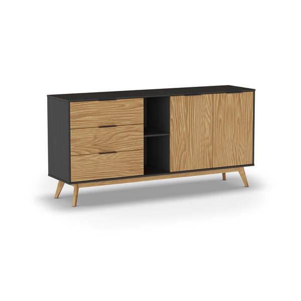 Črna/naravna nizka komoda iz masivnega bora 165x80 cm Lavis – Marckeric-image-3