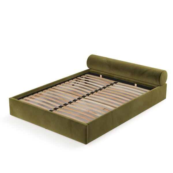 Temno zelena oblazinjena zakonska postelja s prostorom za shranjevanje z letvenim dnom 160x200 cm Solvo – Maison de Rêve-image-2