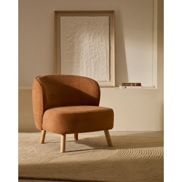 Fotelj iz šenilje v barvi terakote Ulit – Kave Home-image-1