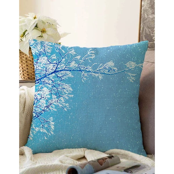 Modra prevleka za vzglavnik iz mešanice bombaža Minimalist Cushion Covers Winter Wonderland, 55 x 55 cm