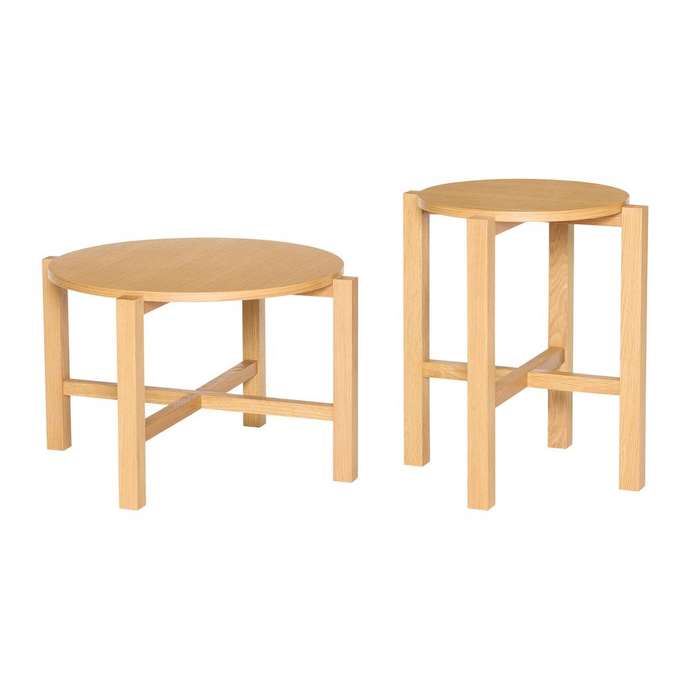 Okrogle mizice v kompletu 2 ks v hrastovem dekorju v naravni barvi ø 68 cm Four