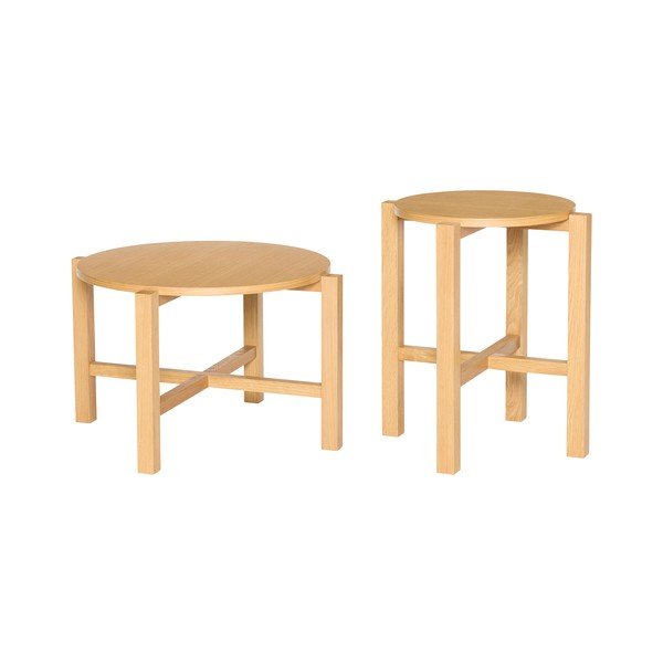 Okrogle mizice v kompletu 2 ks v hrastovem dekorju v naravni barvi ø 68 cm Four – Hübsch