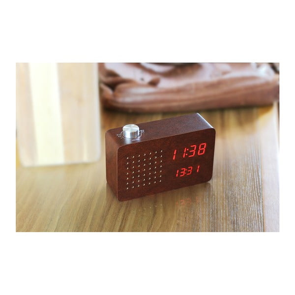 Temno rjava budilka z rdečim zaslonom LED in radiem Gingko Radio Click Clock-image-3