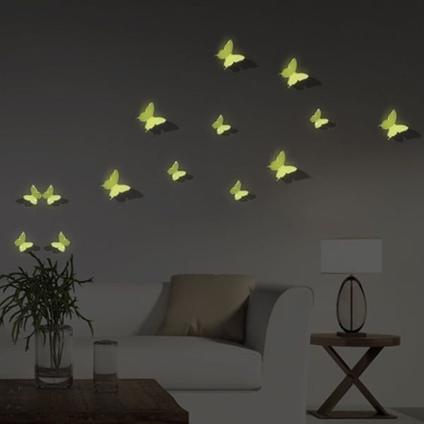 Komplet 12 v temi svetlečih 3D nalepk Ambiance Butterflies