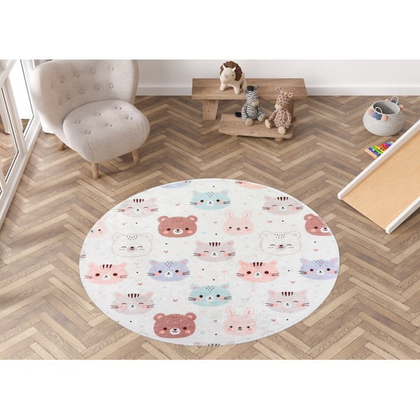 Slonokoščena pralna otroška preproga ø120 cm Cute Animals – Vitaus-image-1