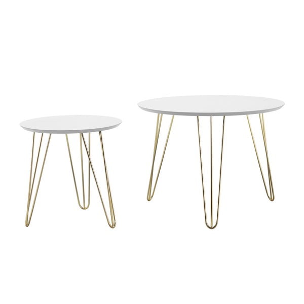 Komplet 2 mizic za shranjevanje z belim vrhom in zlatimi nogami Leitmotiv