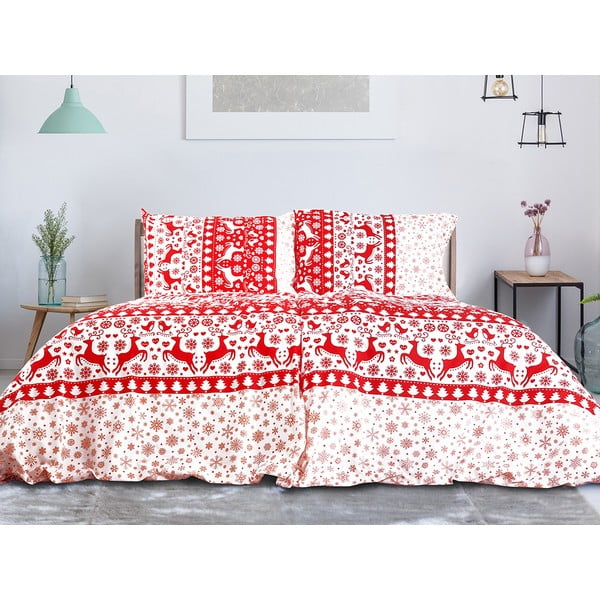 Rdeča/bela enojna bombažna posteljnina 140x200 cm Exclusive – B.E.S.