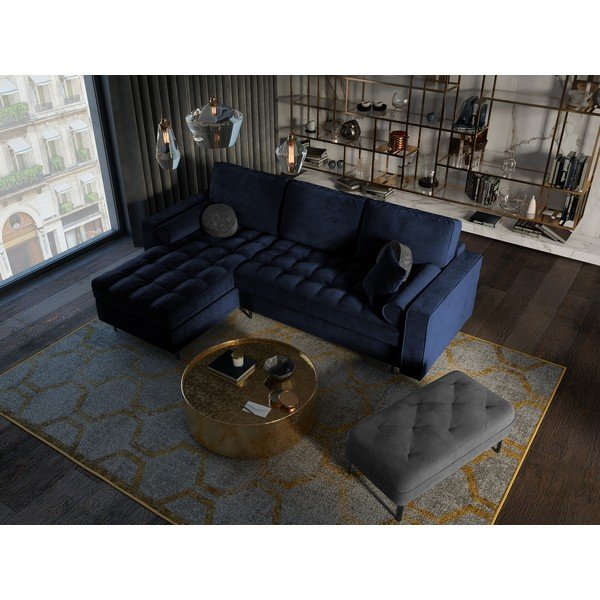 Modra žametna raztegljiva sedežna garnitura Milo Casa Santo, levi kot-image-1