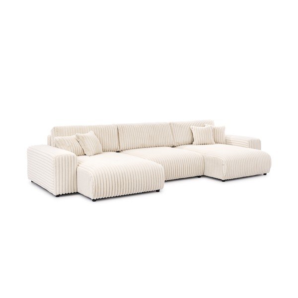 Kremno bela raztegljiva kotna sedežna garnitura iz rebrastega žameta s prostorom za shranjevanje (v obliki črke "U") Sarina – Ropez-image-3