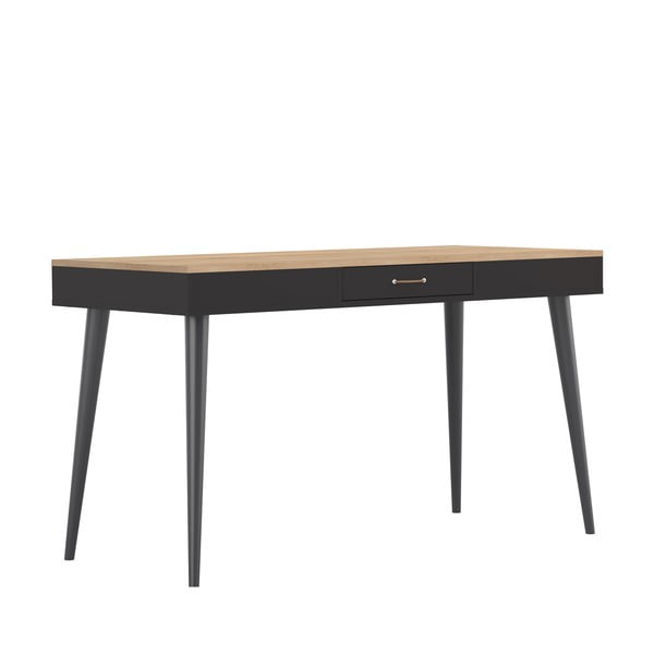 Črna pisalna miza s ploščo v hrastovem dekorju 134x59 cm - TemaHome -image-4