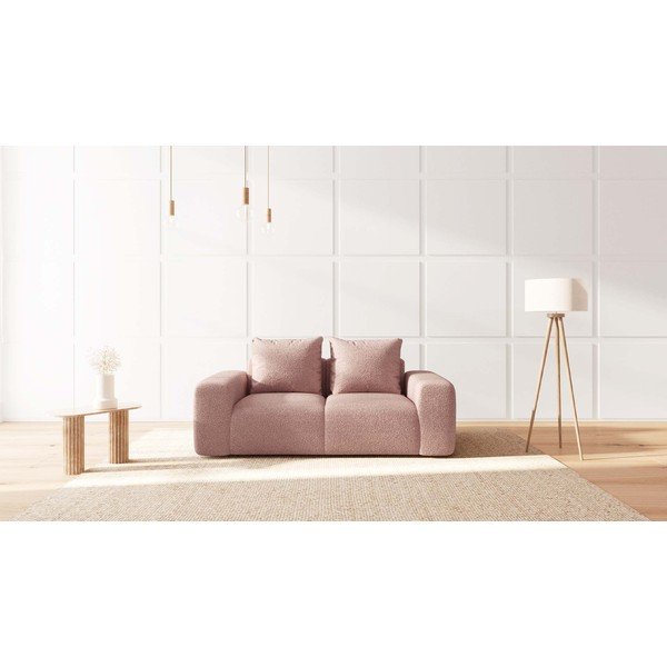 Svetlo rožnata sedežna garnitura iz tkanine bouclé 212 cm Feiro – MESONICA-image-3