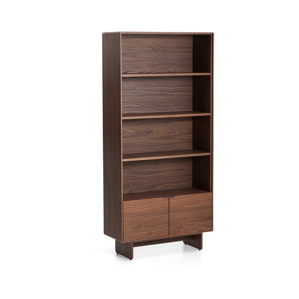 Regal v orehovem dekorju v temni naravni barvi 90x190x35 cm Norlen – Kave Home