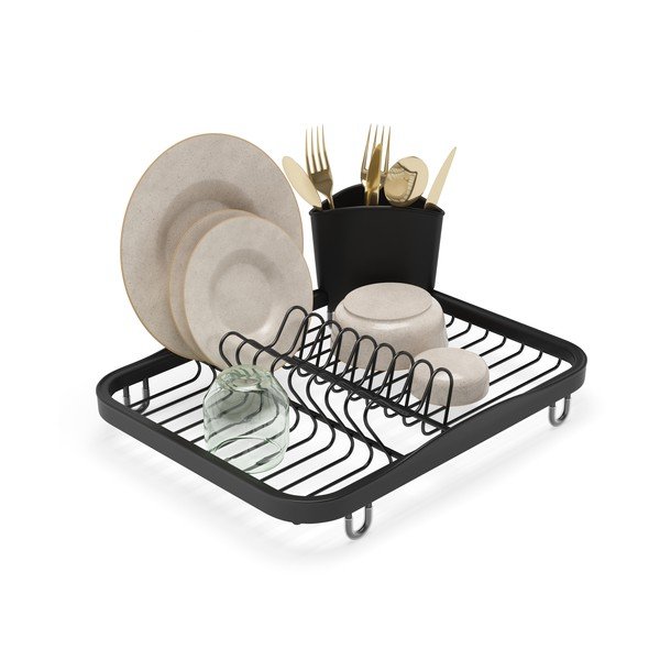 Črn jeklen odcejalnik posode 36x28 cm Sinkin – Umbra