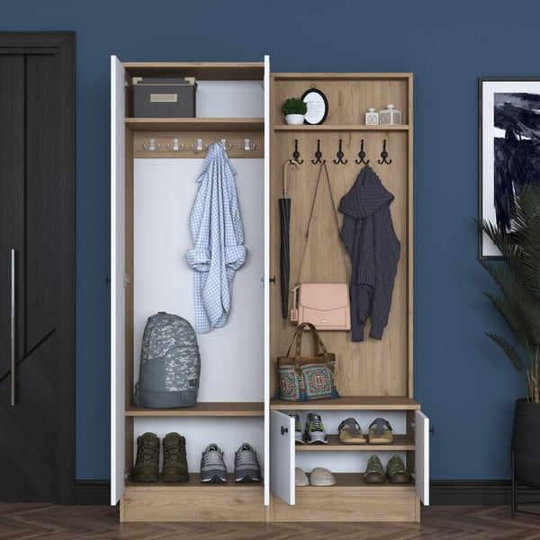 Predsobni komplet v orehovem dekorju v beli in naravni barvi Theresa - Kalune Design-image-4