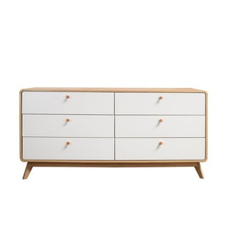 Bela nizka komoda v hrastovem dekorju 150x74 cm Caitlin – Støraa