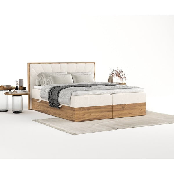 Boxspring postelja s prostorom za shranjevanje v kremno beli in naravni barvi 160x200 cm Asahi – Maison de Rêve-image-2