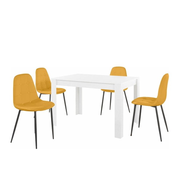 Komplet bele jedilne mize in 4 oranžnih jedilnih stolov Støraa Lori Lamar