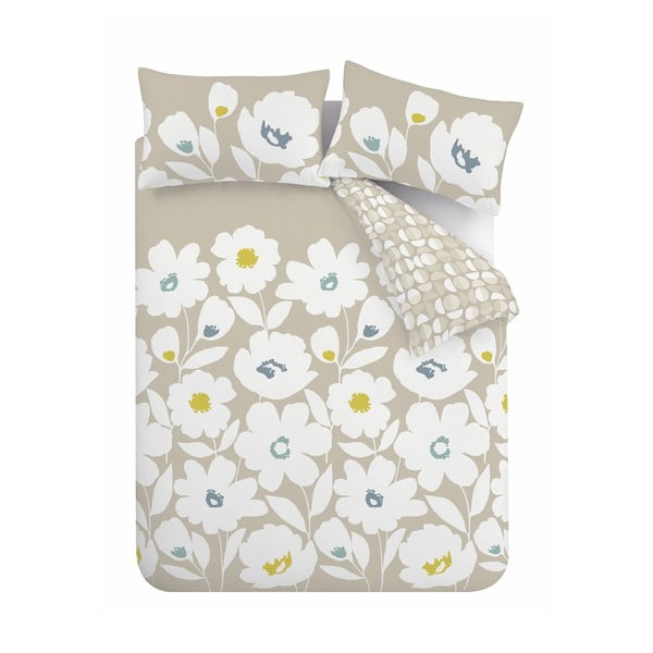 Belo-bež podaljšana posteljnina za zakonsko posteljo 230x220 cm Craft Floral - Catherine Lansfield