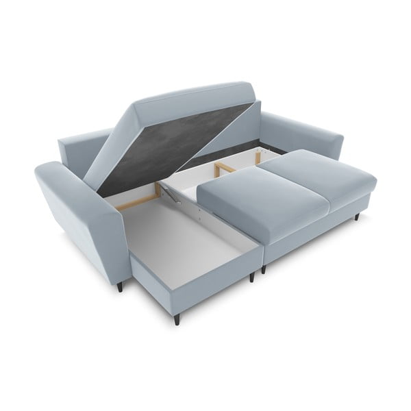 Svetlo modra žametna raztegljiva kotna sedežna garnitura s prostorom za shranjevanje Kyoto – Cosmopolitan Design-image-2