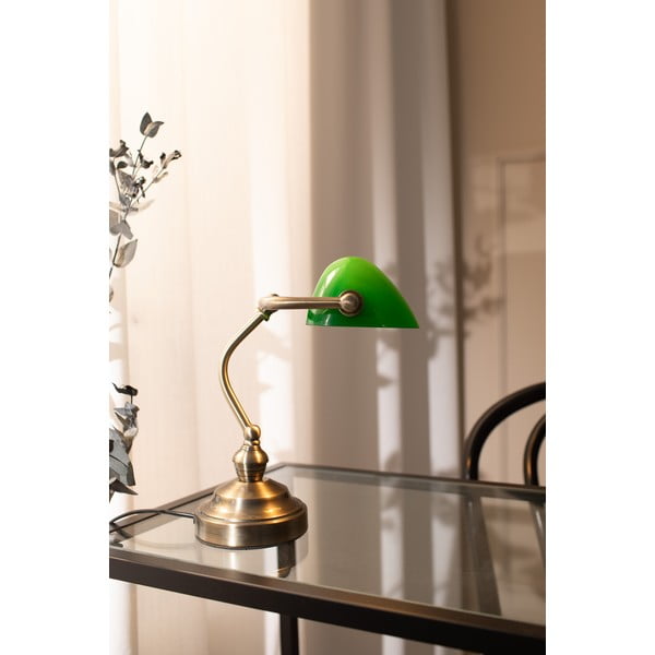 Zeleno-medeninasta namizna svetilka Markslöjd Bankers, višina 25 cm-image-3