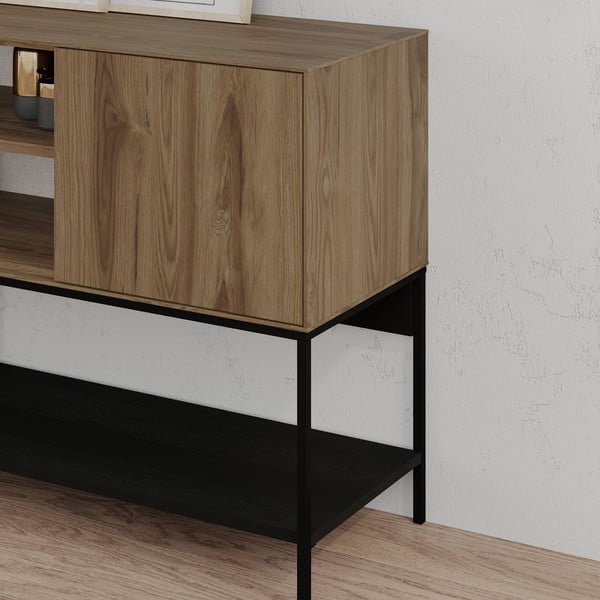 Črna/naravna komoda v hrastovem dekorju 180x80x40 cm Amira – Marckeric-image-4