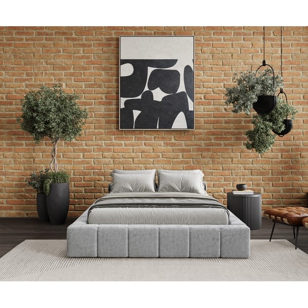 Svetlo siva oblazinjena zakonska postelja s prostorom za shranjevanje z letvenim dnom 160x200 cm Aruba L – Maison de Rêve-image-1