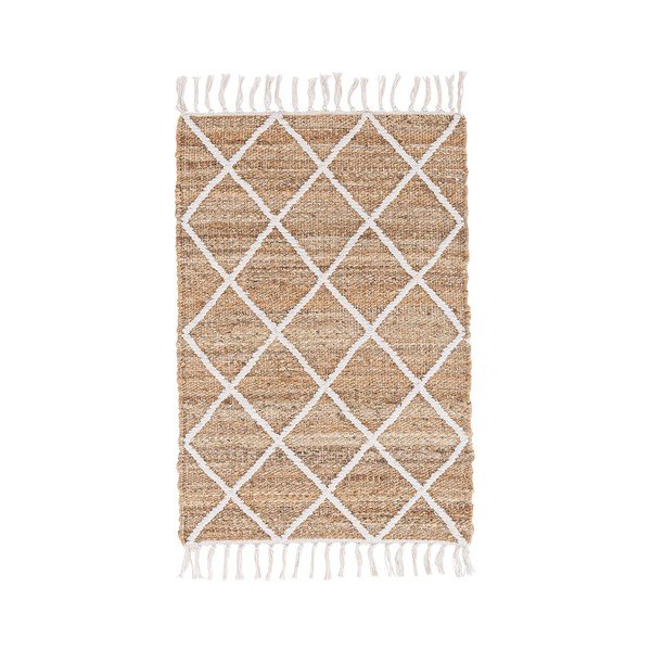 Bela/v naravni barvi ročno tkana preproga iz jute 60x90 cm Shaila – Bizzotto