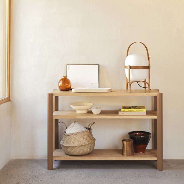 Regal v hrastovem dekorju v opečnato oranžni in svetli naravni barvi 126x84x43 cm Bona – Teulat-image-1