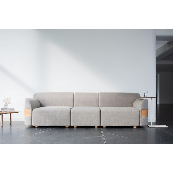 Svetlo siv kavč modul (osrednji del) iz mešanice volne in lanu Hugg - Gazzda-image-1