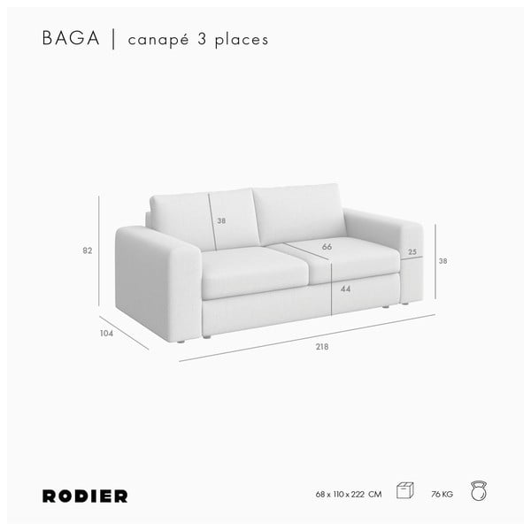 Bež žametna sedežna garnitura 218 cm Baga – Rodier-image-4