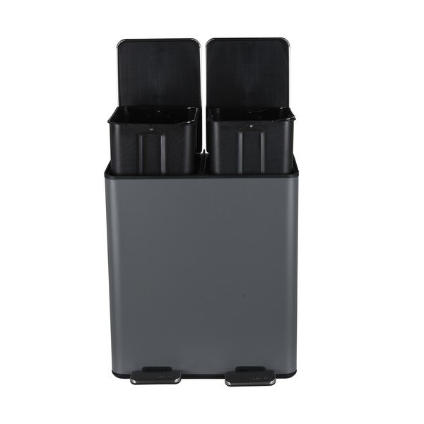 Temno siv jeklen koš za smeti za ločevanje odpadkov s pedalom 2x20 l Aliya – Spirella-image-1