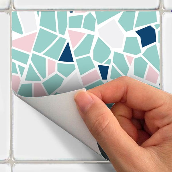 Komplet 24 stenskih nalepk Ambiance Cement Tile Stickers Terrazzo Aqua, 10 x 10 cm-image-1