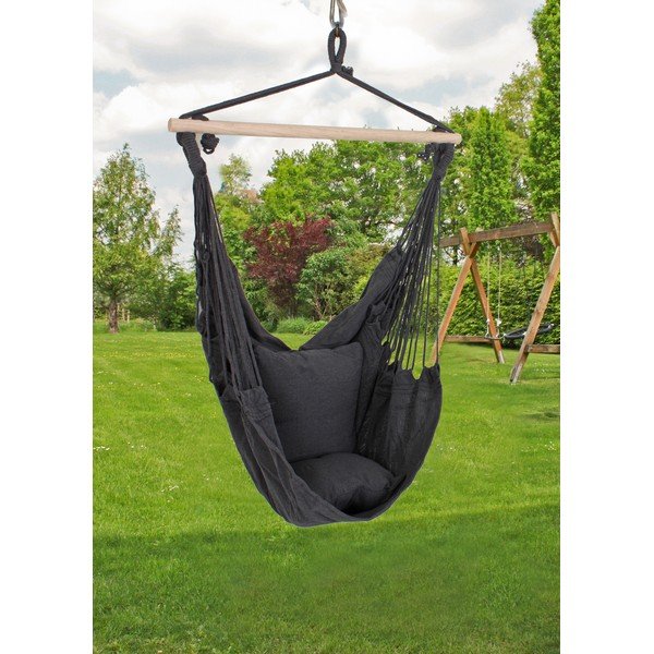 Črn oblazinjen viseči vrtni fotelj Tobago – Garden Pleasure-image-1