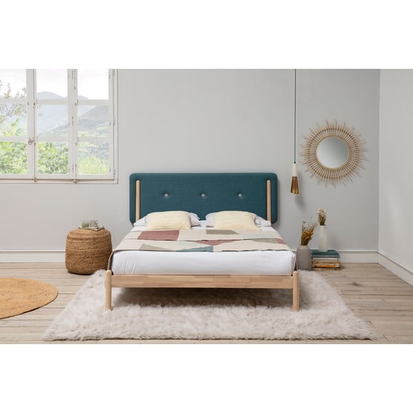 Lesena postelja s turkizno modrim vzglavjem Marckeric Annie, 160 x 200 cm-image-1