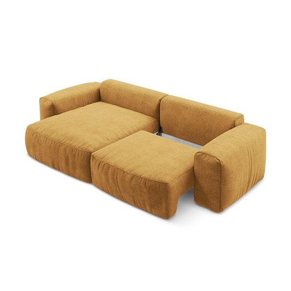 Gorčično rumena raztegljiva kotna sedežna garnitura iz šenilje (levi kot/z ležalnikom) Kuki – Makamii-image-4