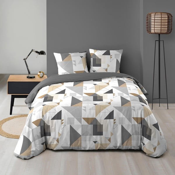 Bela/siva podaljšana posteljnina za zakonsko posteljo iz mikrovlaken 240x220 cm Trigone – douceur d'intérieur-image-1