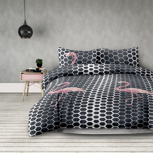 AmeliaHome Flamingo Temno posteljno perilo iz mikrovlaken, 135 x 200 cm + 50 x 75 cm