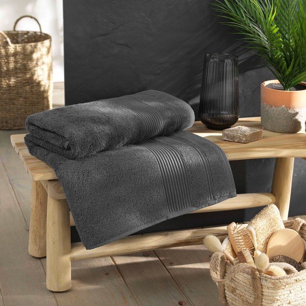 Temno siva bombažna brisača iz frotirja 90x150 cm Tendresse – douceur d'intérieur-image-1