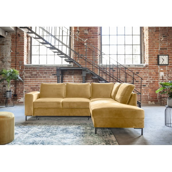 Rumena žametna raztegljiva kotna sedežna garnitura (desni kot) Lofty Lilly – Miuform-image-1