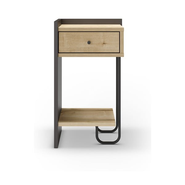 Črna/naravna nočna omarica v hrastovem dekorju s policami Mercure – Marckeric